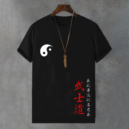 Men's Japanese Taiji Bushido Art Print Comfortable T-shirt - Black