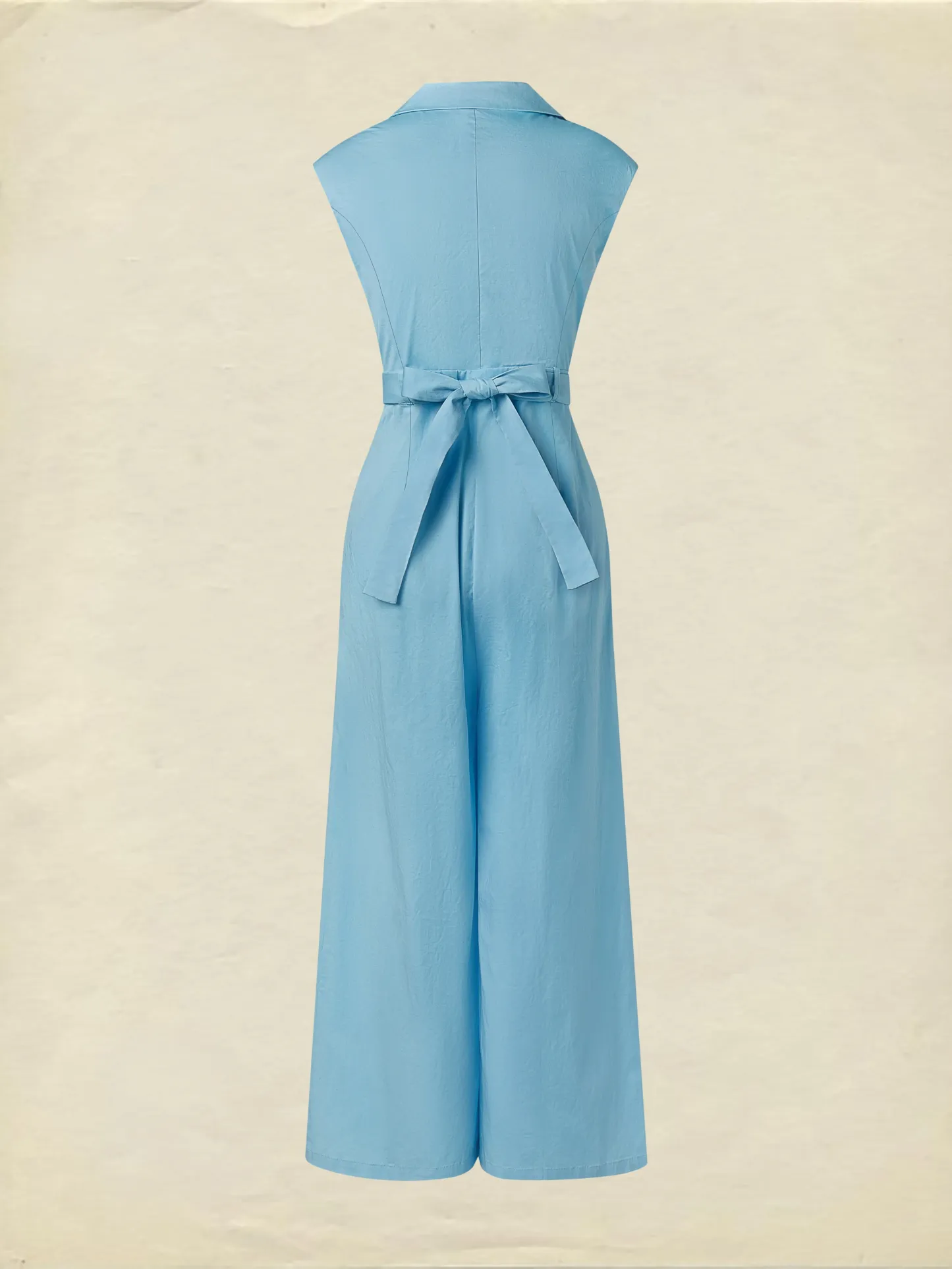 Cotton Jumpsuit , Cap Sleeves, V Neck, Plain, 3D Floral, French Vintage, Blue - Blue