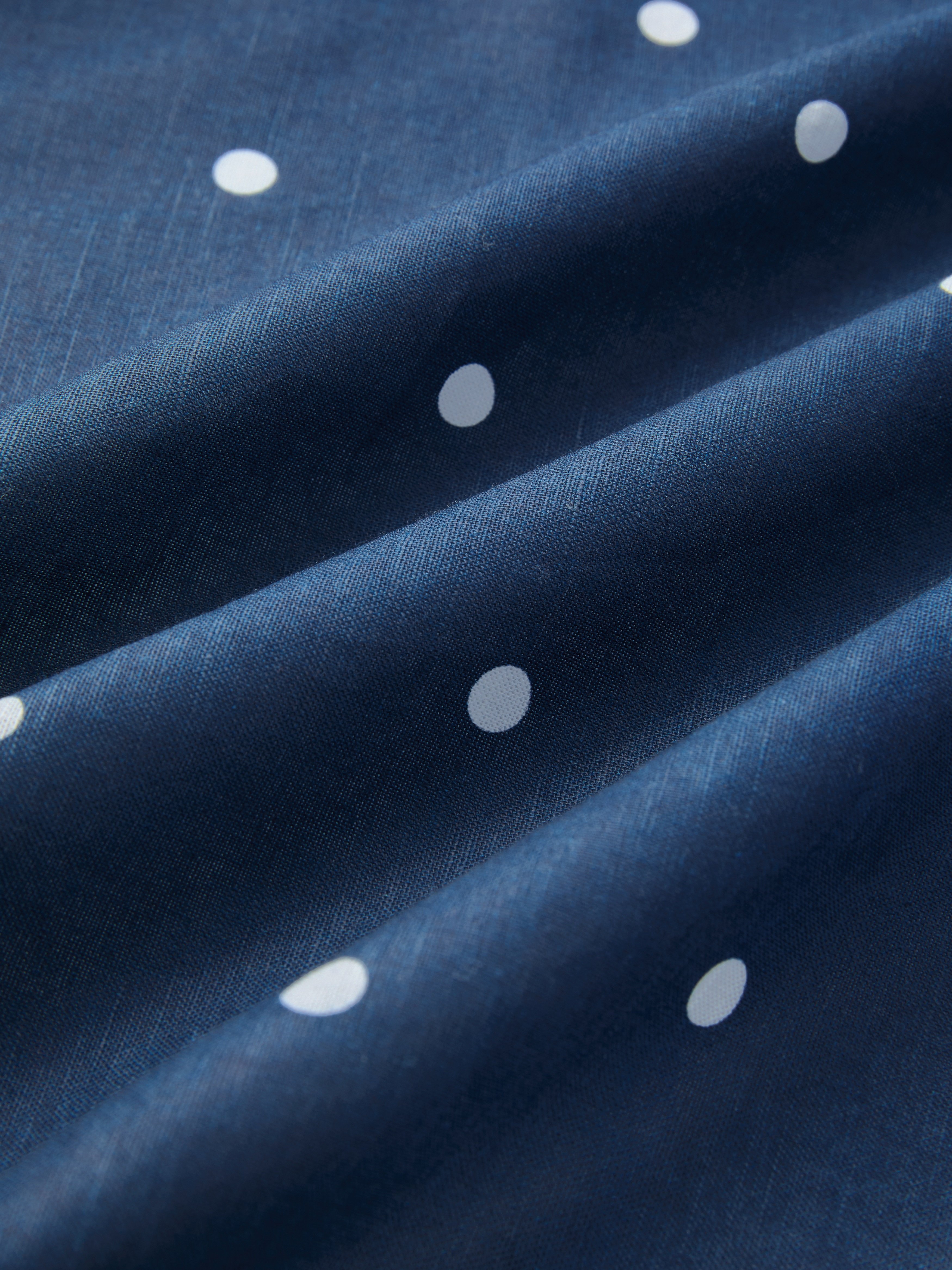 Midi Cotton Dress, Sleeveless, Square Neck, Polka Dots, Pocket Design, French Vintage, Deep Blue - Deep Blue