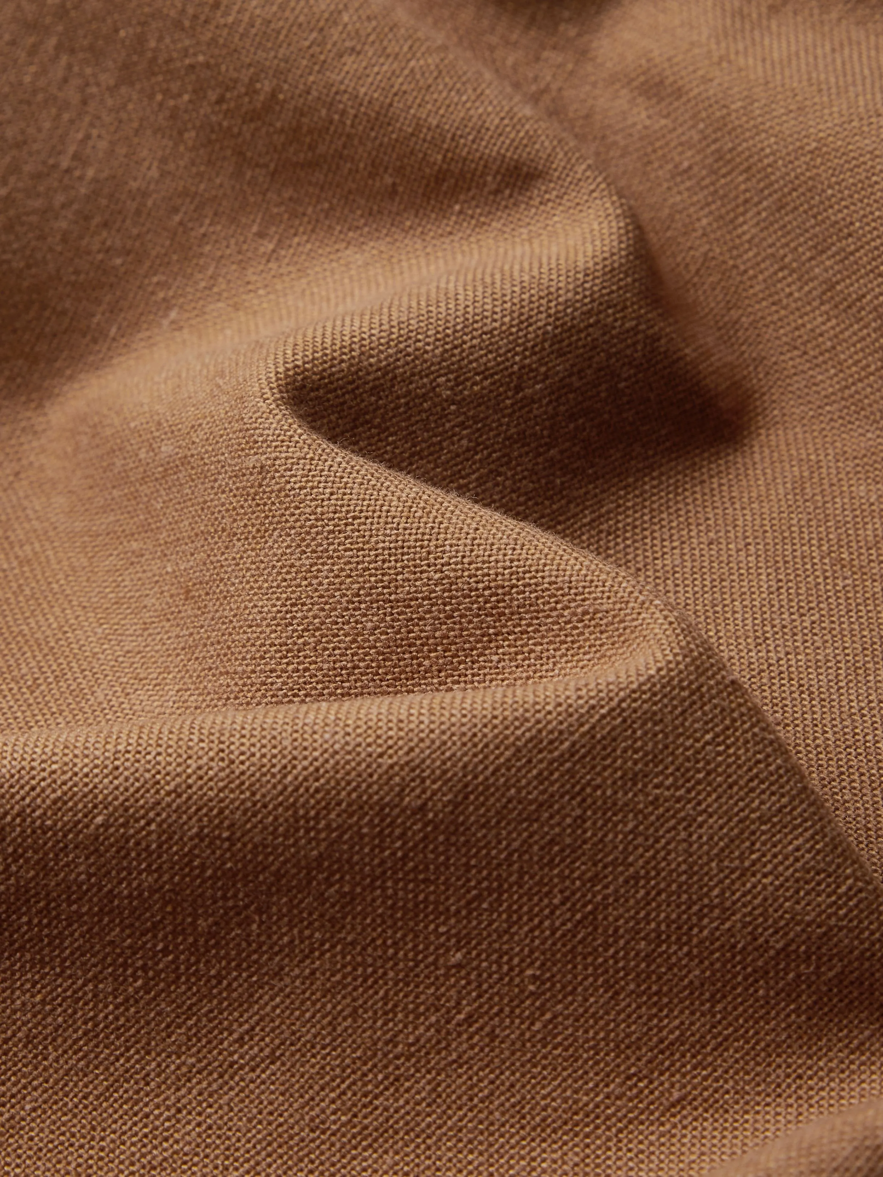 Maxi Linen Dress Set & Shirt, Long Sleeves, Shawl Collar, Plain, Button Design, French Vintage, Light Brown - Light Brown