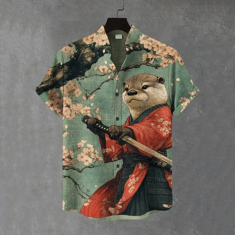 Men's Otter Warrior Training Art Print Casual Shirt - Green