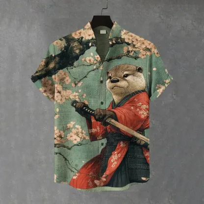 Men's Otter Warrior Training Art Print Casual Shirt - Green