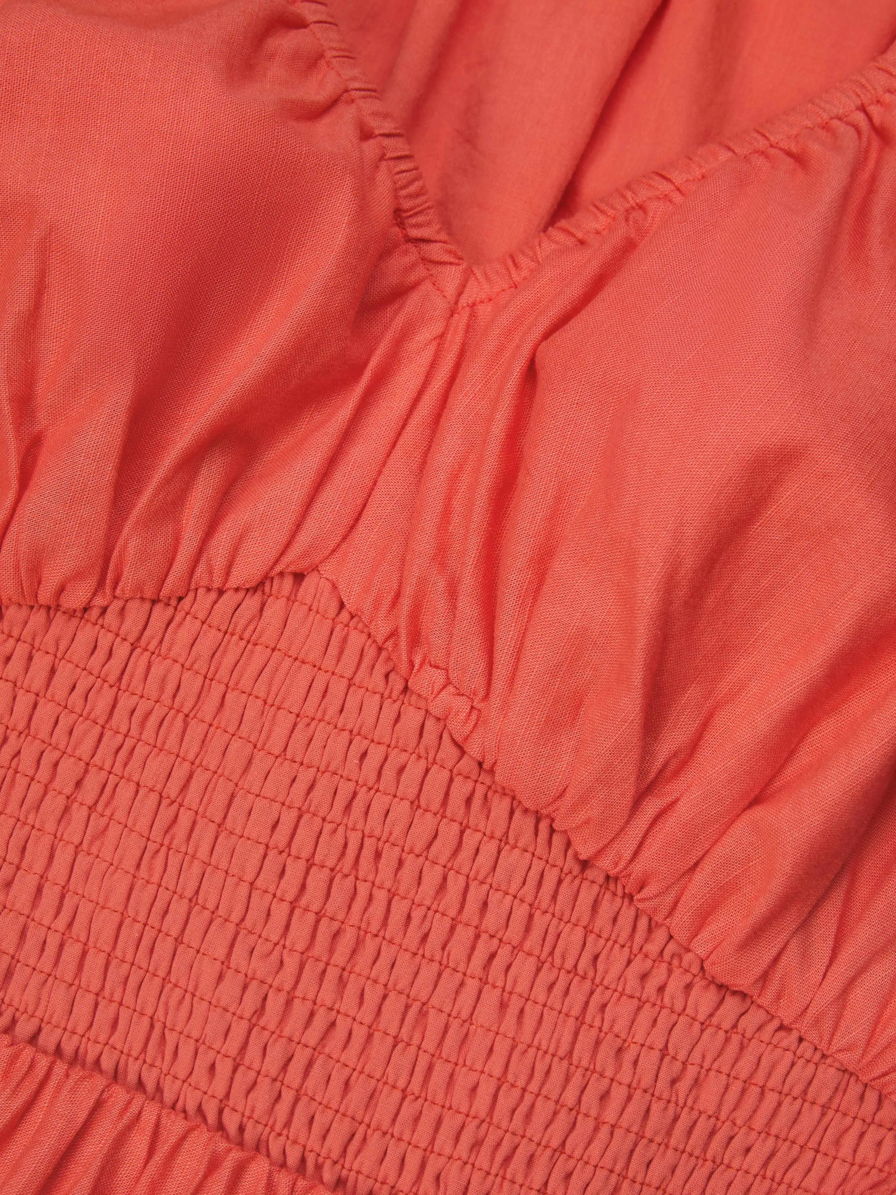 Maxi Cotton Dress, Half Sleeve, V Neck, Plain, Lace, Vacation, Vintage, Light Orange - Light Orange