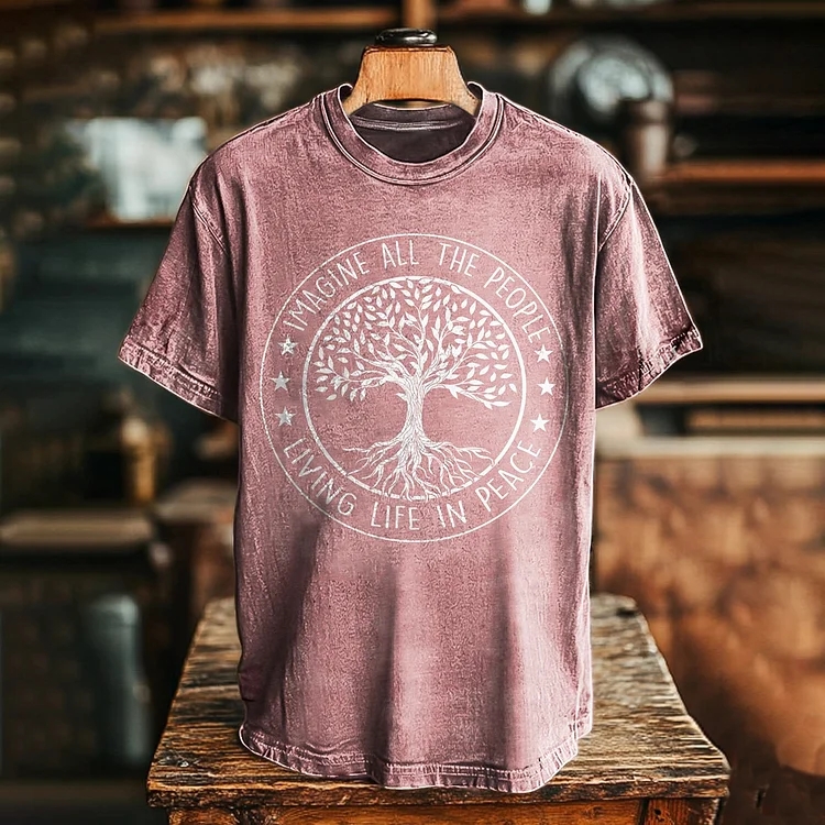 Imagine Peaceful Living For All Graphic Art Print T-shirt - Black