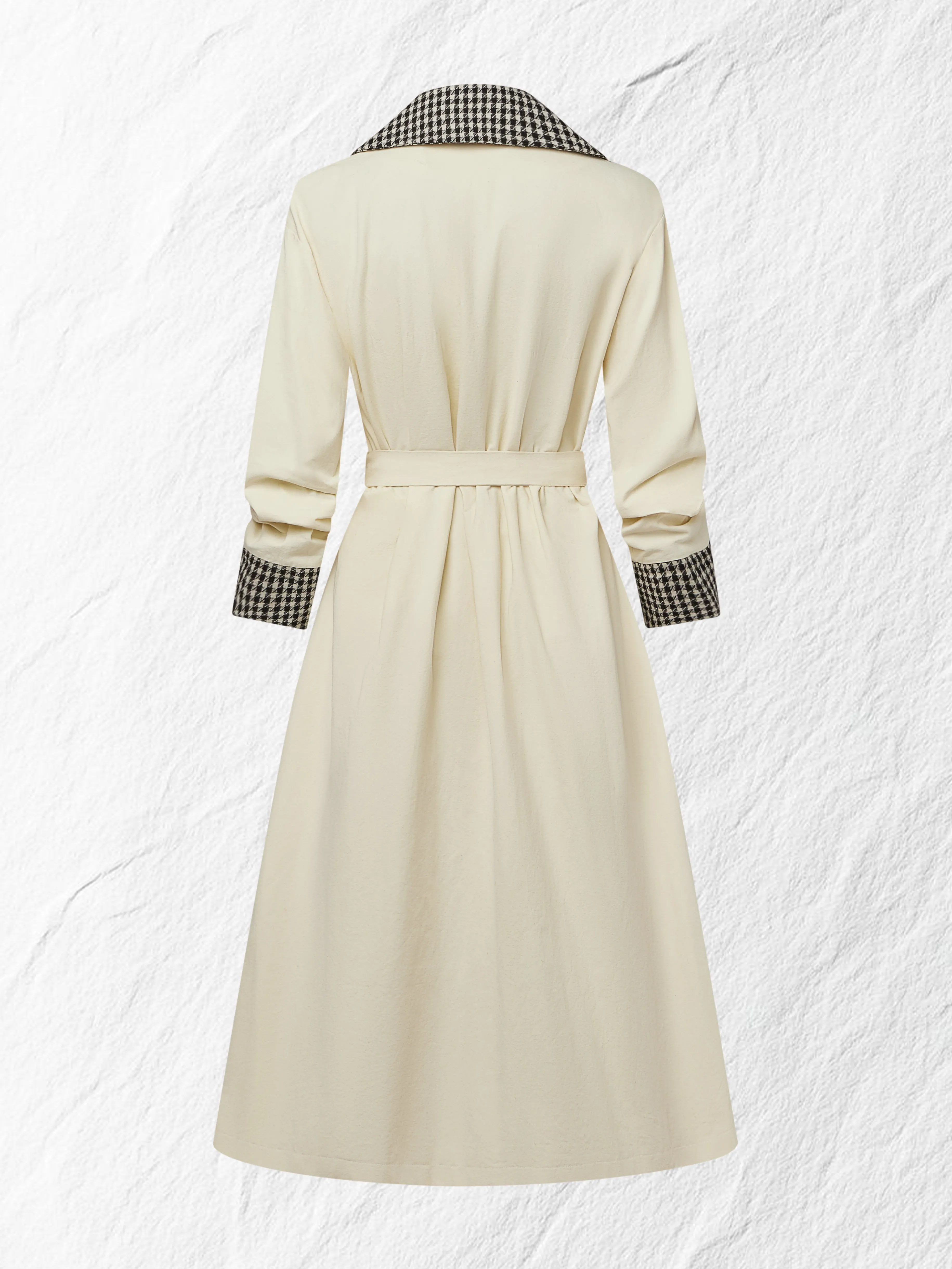 Cotton Trench Coat, Long Sleeves, Shawl Collar, Plain, Button Design, Vintage, Apricot - Apricot
