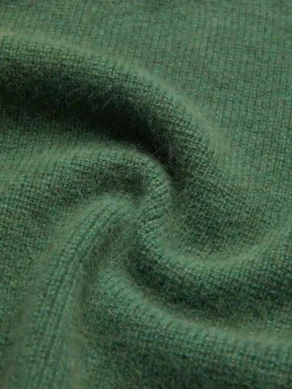Wool Cardigan, Long Sleeves, Plain, Vintage, Green - Green