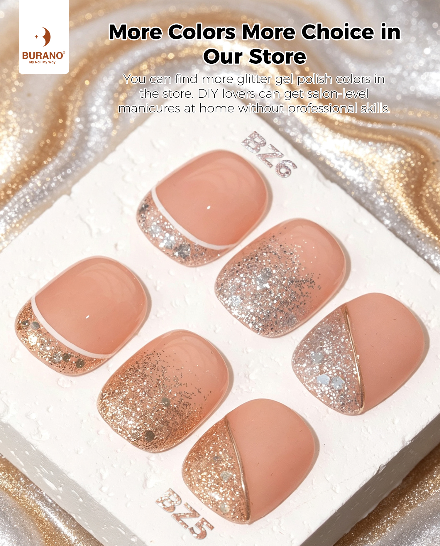 BURANO Platinum Gold Glitter Gel Nail Polish Fall Winter Gel Polish BZ5