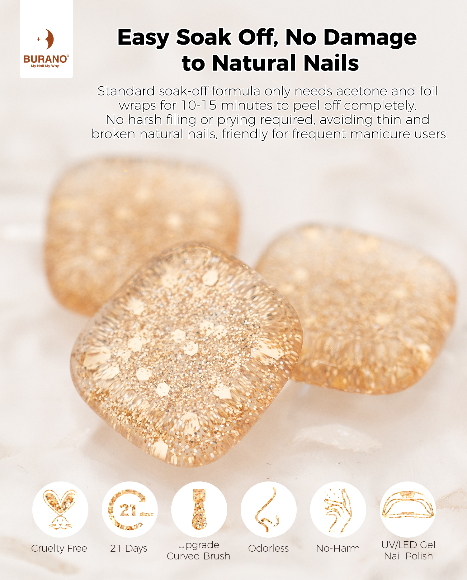BURANO Platinum Gold Glitter Gel Nail Polish Fall Winter Gel Polish BZ5
