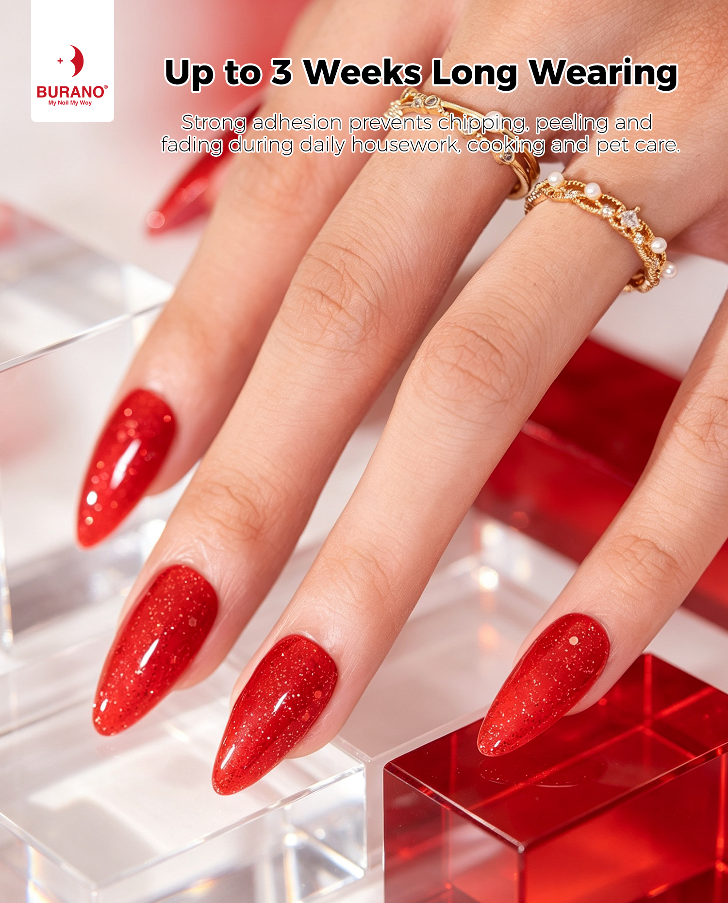 BURANO Red Glitter Gel Nail Polish UV LED Holographic Nail Gel LP31