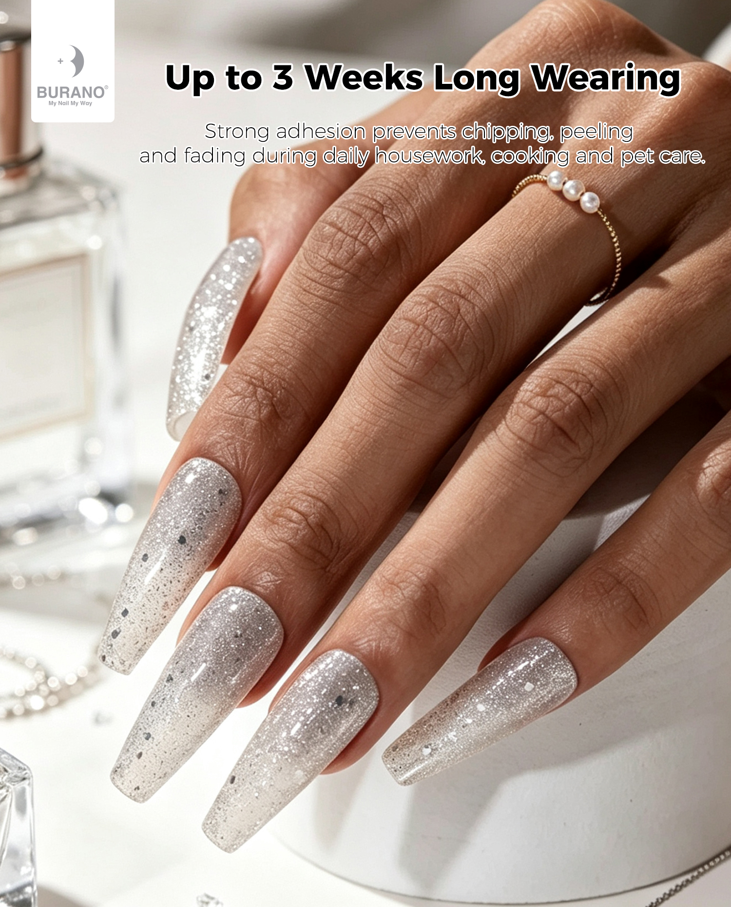 BURANO Platinum Silver Glitter Gel Nail Polish UV Holographic Nail Gel BZ6