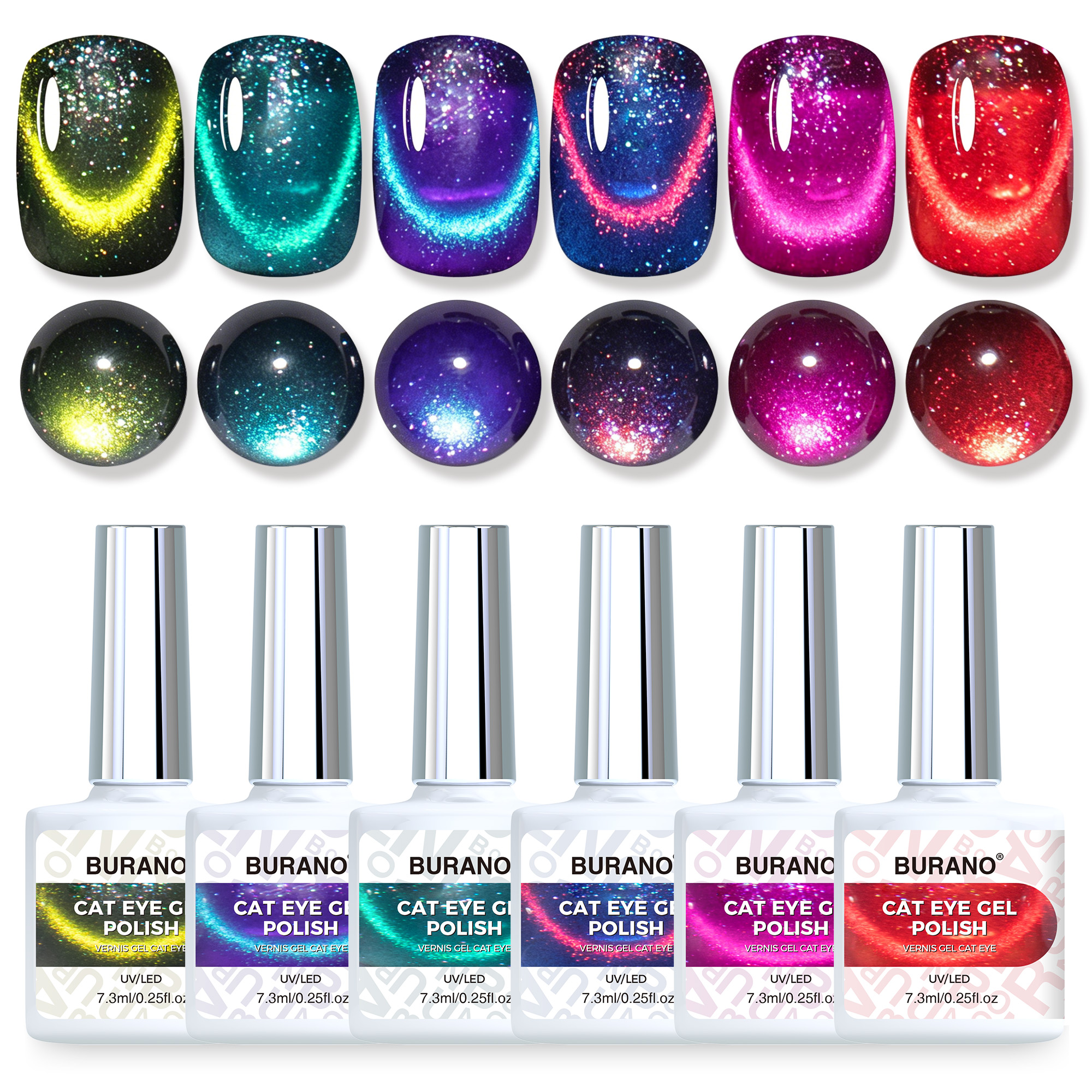 BURANO Magnetic Cat Eye Gel Nail Polish Set 6Pcs Holographic Gel CZ3-13