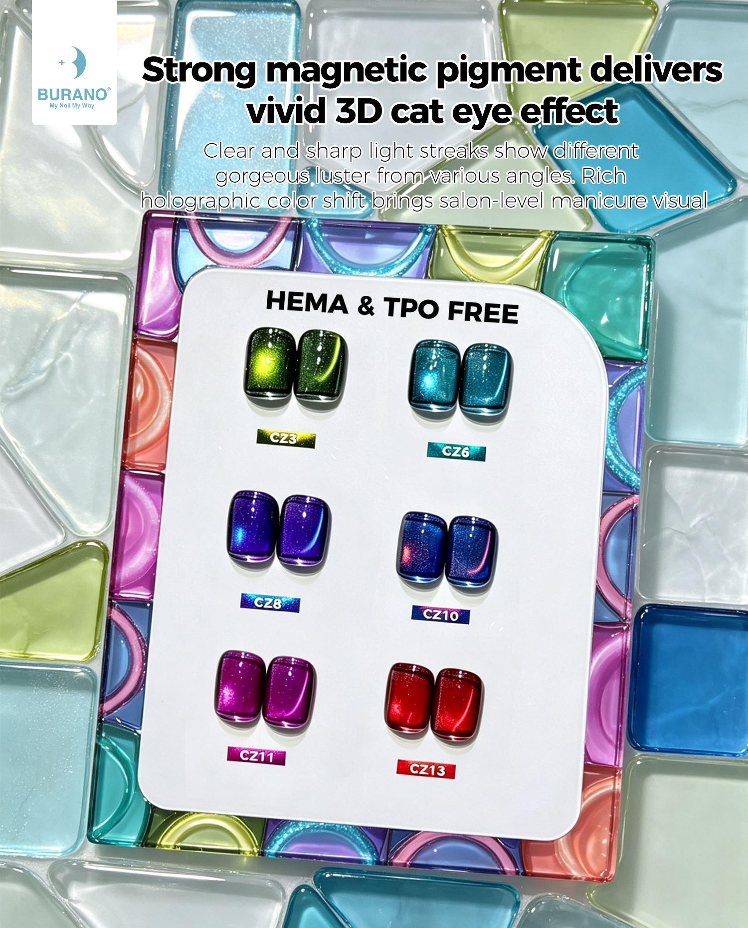 BURANO Magnetic Cat Eye Gel Nail Polish Set 6Pcs Holographic Gel CZ3-13