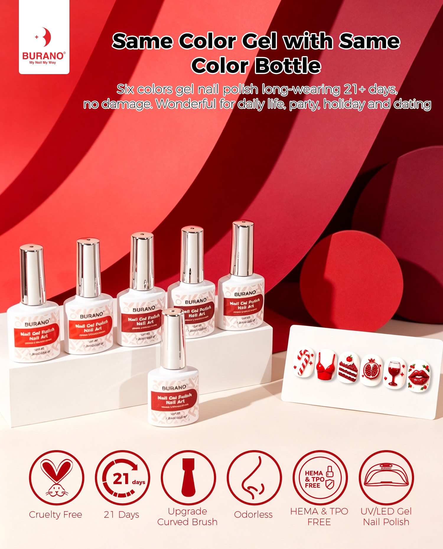 BURANO Gel Nail Polish Red Set
