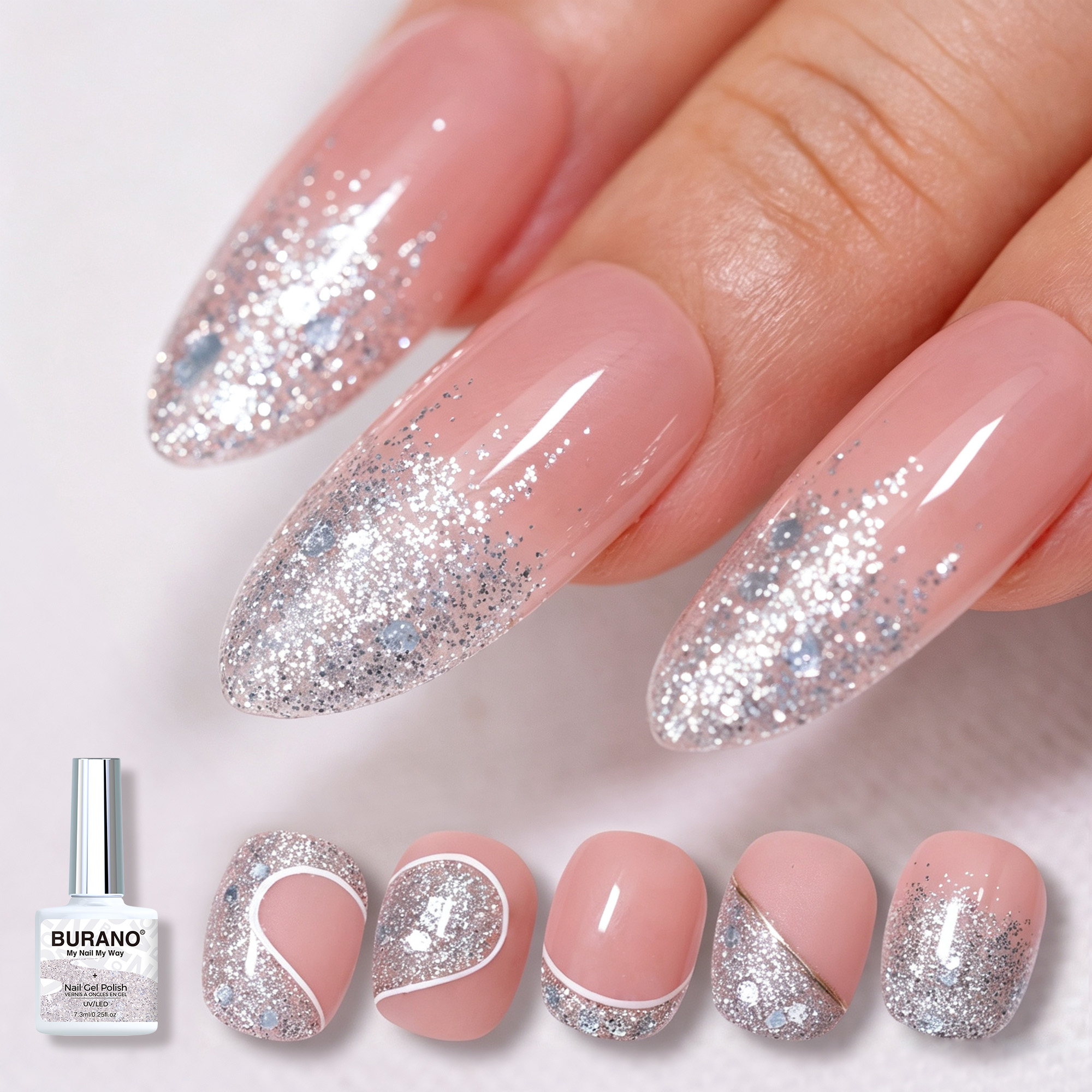 BURANO Platinum Silver Glitter Gel Nail Polish UV Holographic Nail Gel BZ6