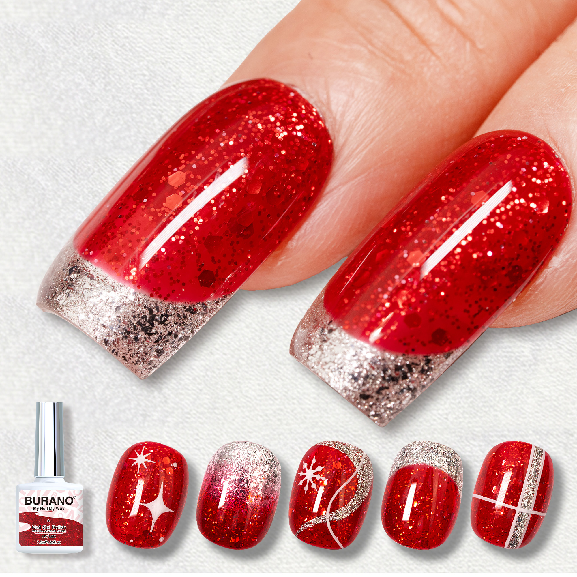 BURANO Red Glitter Gel Nail Polish UV LED Holographic Nail Gel LP31