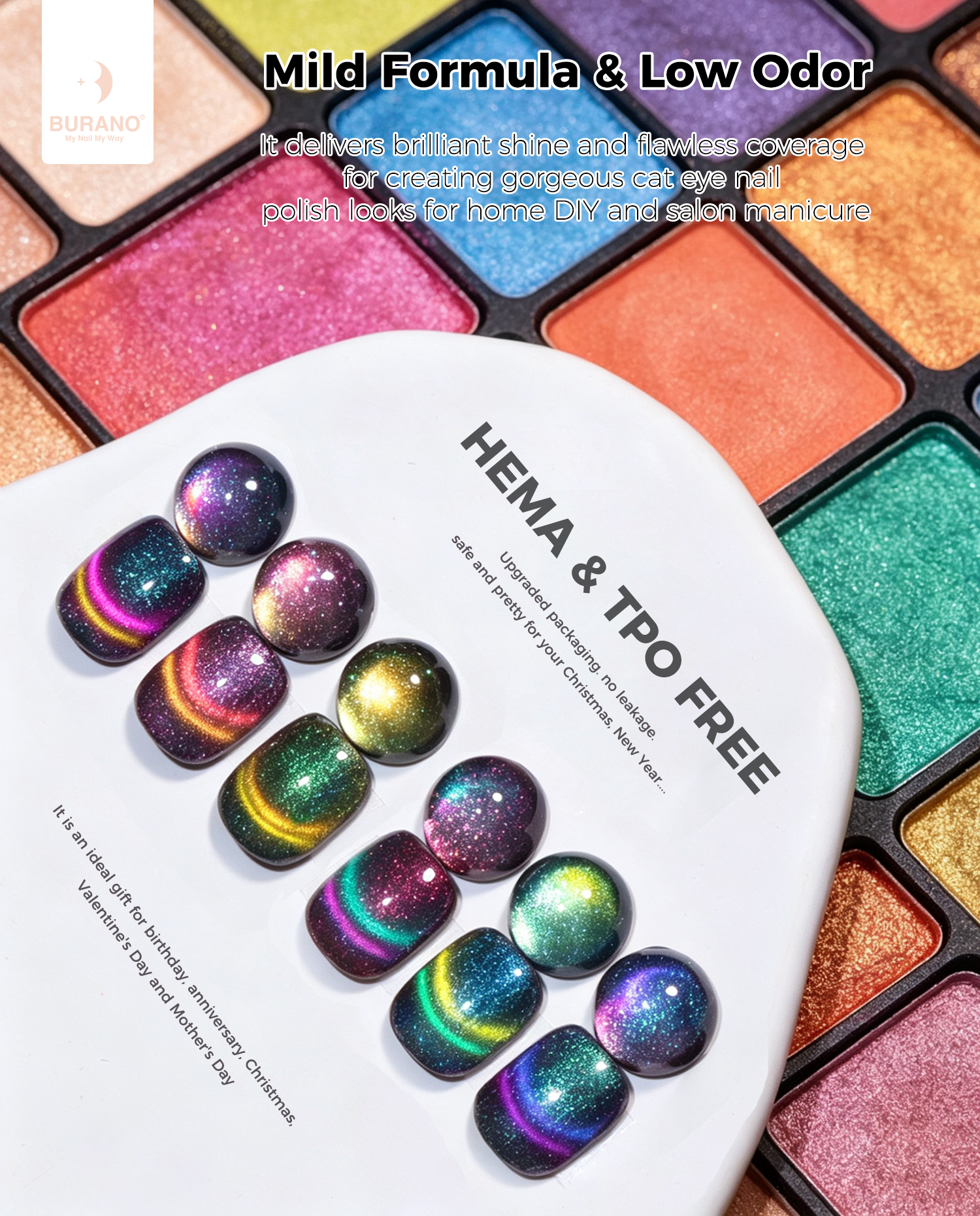 BURANO Magnetic Cat Eye Gel Nail Polish Set 6Pcs Holographic Gel CC1-7