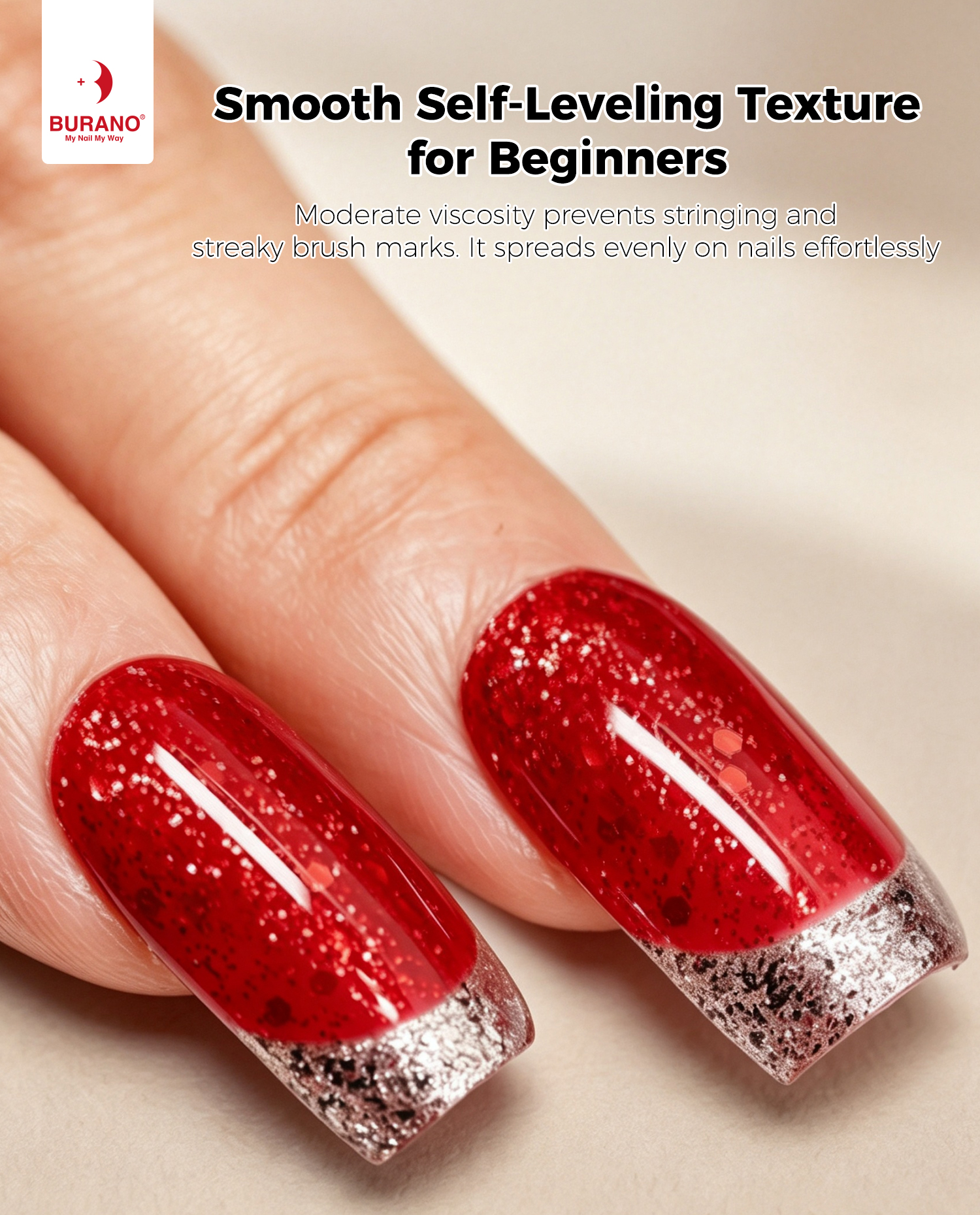 BURANO Red Glitter Gel Nail Polish UV LED Holographic Nail Gel LP31