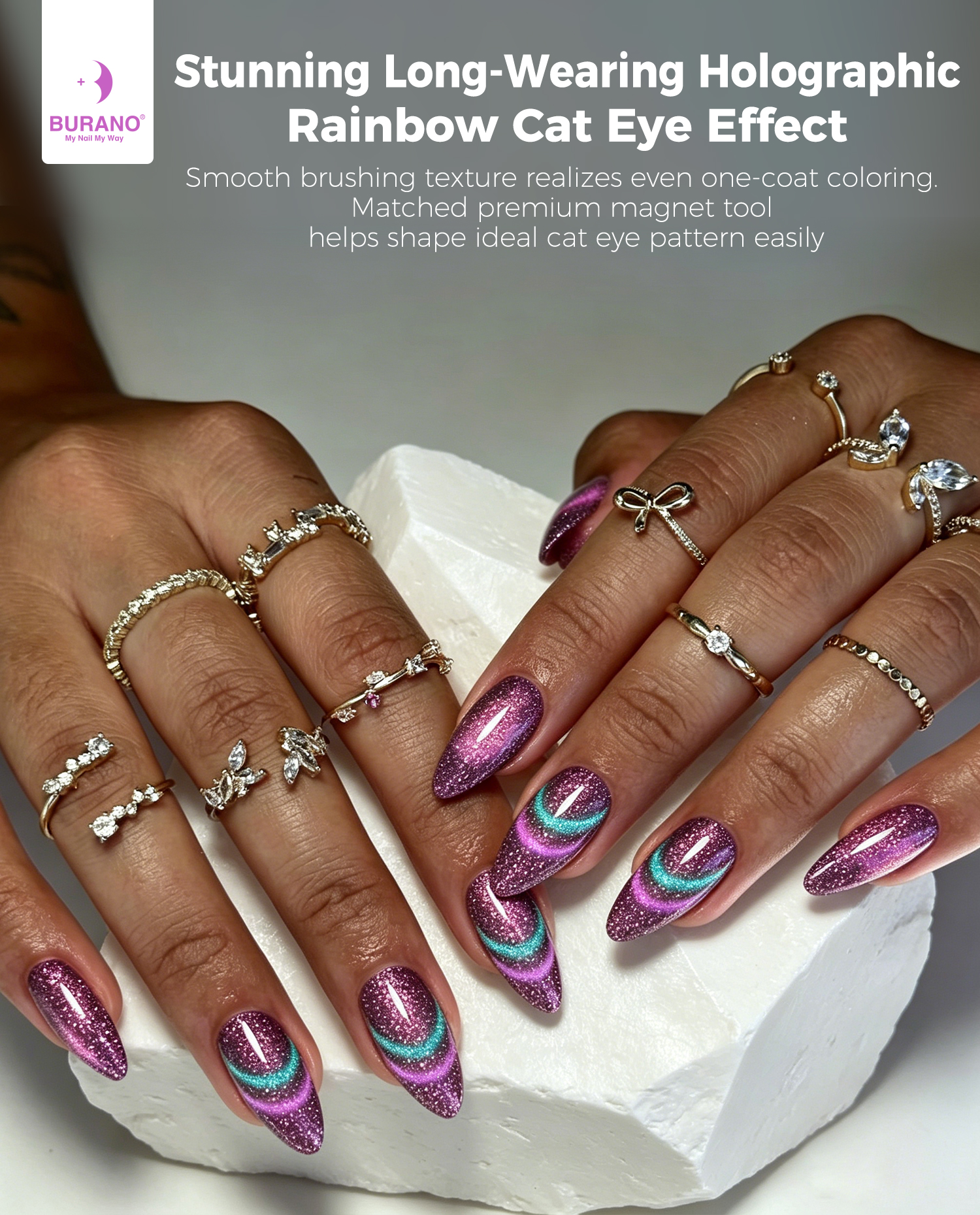 BURANO Magnetic Cat Eye Gel Nail Polish Set 6Pcs Holographic Gel CC1-7