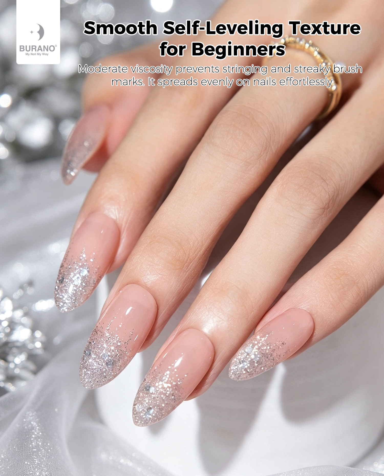 BURANO Platinum Silver Glitter Gel Nail Polish UV Holographic Nail Gel BZ6