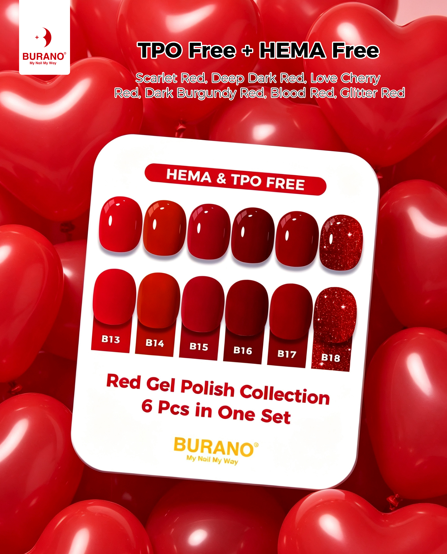 BURANO Gel Nail Polish Red Set