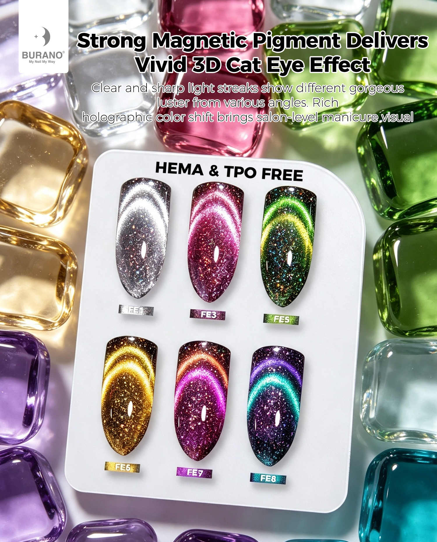 BURANO Magnetic Cat Eye Gel Nail Polish Set 6Pcs Holographic Gel