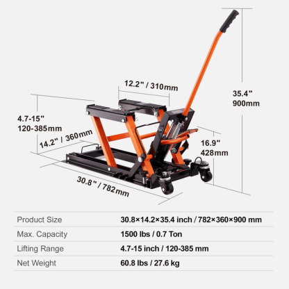 Hydraulic Motorcycle Lift Table – 350 lb Capacity, 36" Max Lift Height, Non-Slip Platform, Foot-Operated Jack & Lockable Casters for Motorcycle and ATV Maintenance
