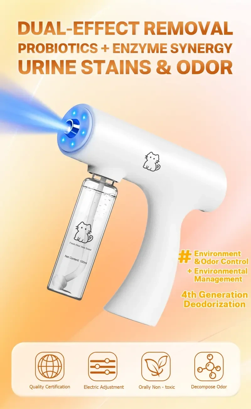 Blue Light Anti-Mite Probiotic Odor Eliminator Spray Gun Kit with 4 Refills, Bio-Enzyme Pet-Friendly Cleaner, Breaks Down Pet Urine, Safe if Licked, Deodorizes Smoke & Toilet Odors Blue Light Anti-Mite Probiotic Odor Eliminator Spray Gun Kit with 4 Refills, Bio-Enzyme Pet-Friendly Cleaner, Breaks Down Pet Urine, Safe if Licked, Deodorizes Smoke & Toilet Odors