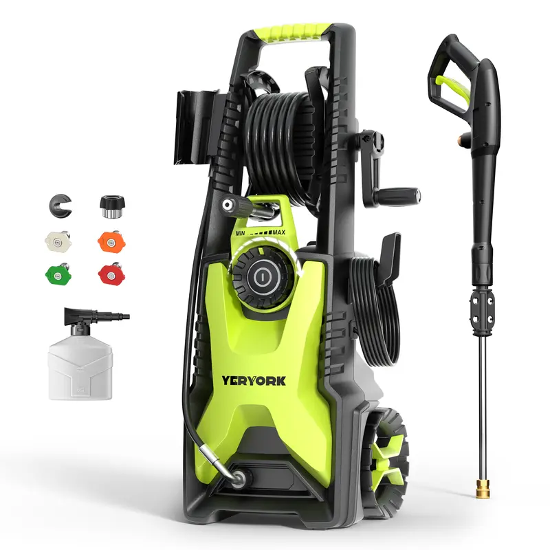 Electric Pressure Washer – 2400 PSI, 2.5 GPM, Retractable Hose Reel, Adjustable Pressure Control, 4 Nozzles & Foam Cannon for Cars, Driveways & Home Cleaning