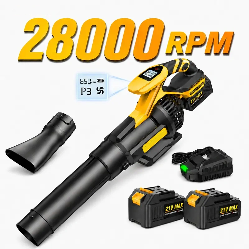 Cordless Leaf Blower – 650 CFM, 130 MPH, Dual 4.0Ah Batteries & Charger, LCD Display, 3-Speed Settings for Lawn, Patio, Leaves & Light Snow