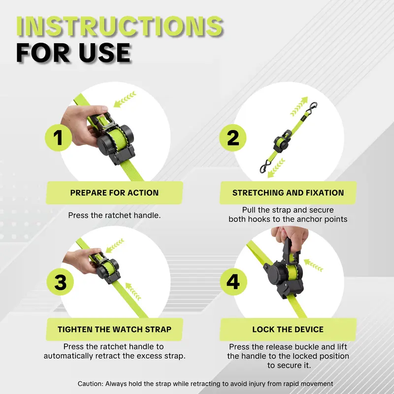 1" x 11 ft Retractable Ratchet Straps – 1,550 Lbs Break Strength Cargo Tie-Down Straps for Moving & Transport