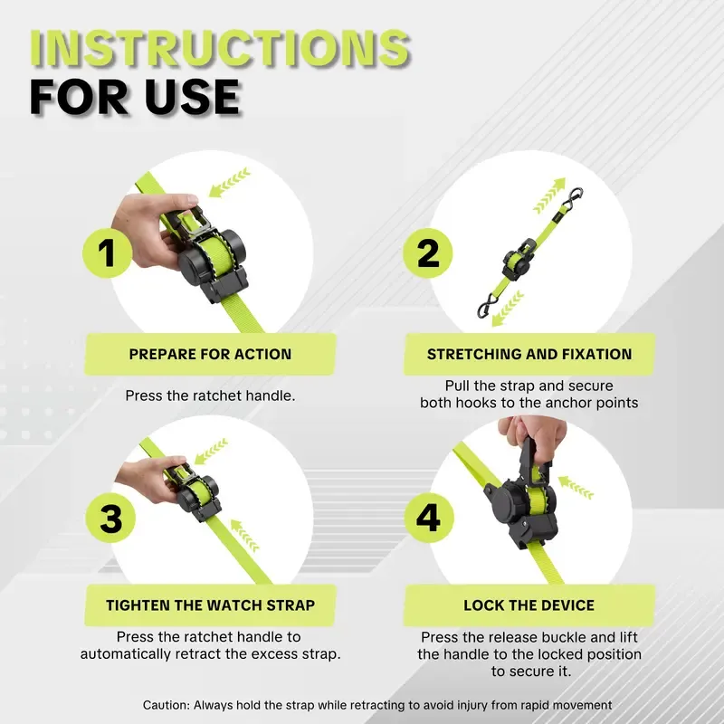 1" x 11 ft Retractable Ratchet Straps – 1,550 Lbs Break Strength Cargo Tie-Down Straps for Moving & Transport