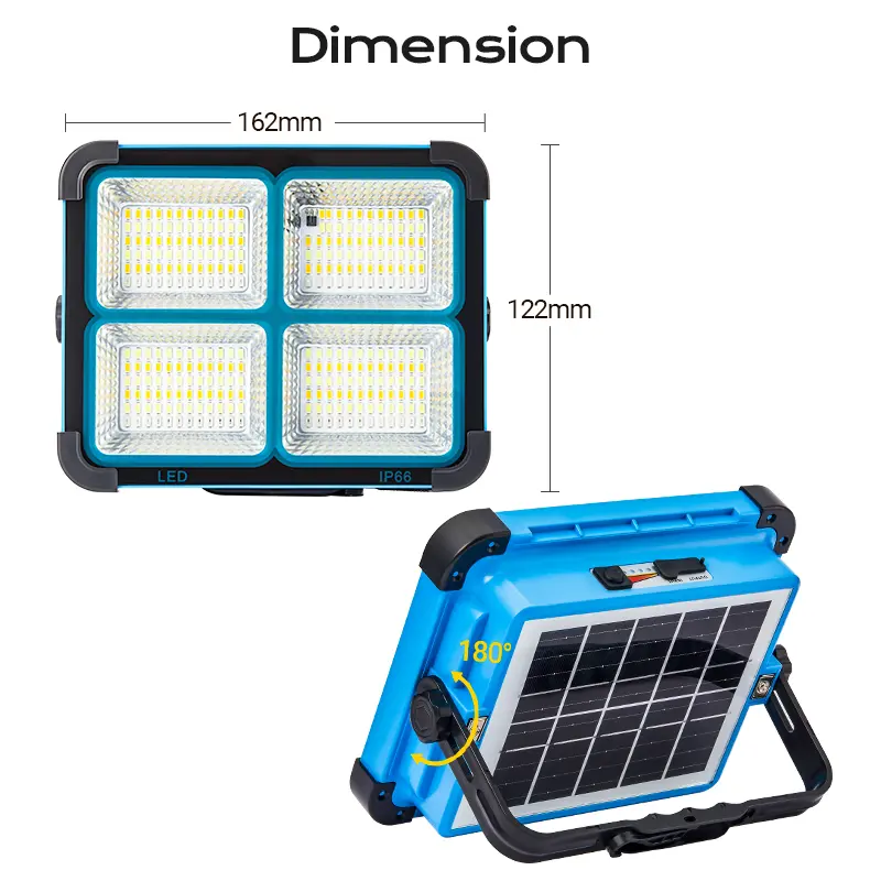 Qawtor Solar Rechargeable LED Work Light - 288 Super Bright 5730 Beads Floodlight, USB & Type-C Charging, 5 Lighting Modes, IP66 Waterproof, Magnetic, SOS Emergency Signal, Adjustable Stand, Portable  Light for Camping, Car Repairs, tiktokshopbacktoschool