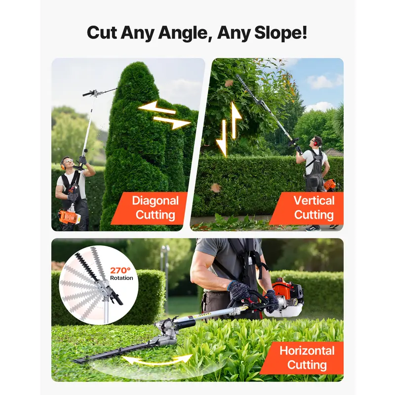 63cc 2-Cycle Gas 5-in-1 Multi-Tool – Hedge Trimmer, String Trimmer, Brush Cutter & Pole Saw