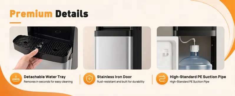 Sweetcrispy 5 Gal Bottom-Loading Stainless Steel Water Cooler Dispenser - 3 Temperature Settings (Hot, Room, Cold), Child Lock, Temperature Control for Home, Office Sweetcrispy 5 Gal Bottom-Loading Stainless Steel Water Cooler Dispenser - 3 Temperature Settings (Hot, Room, Cold), Child Lock, Temperature Control for Home, Office