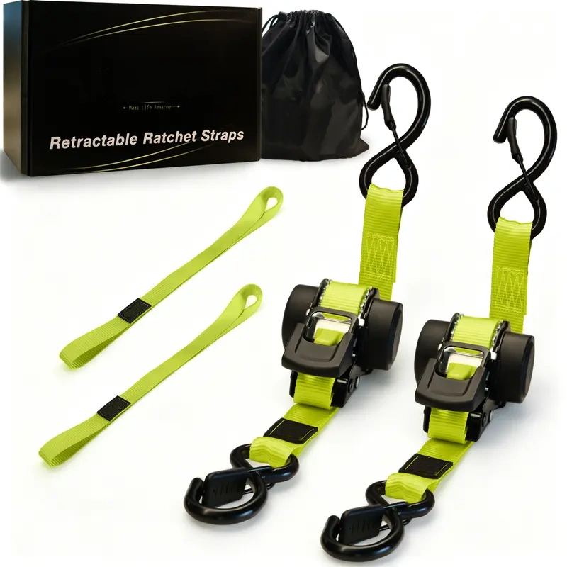 1" x 11 ft Retractable Ratchet Straps – 1,550 Lbs Break Strength Cargo Tie-Down Straps for Moving & Transport