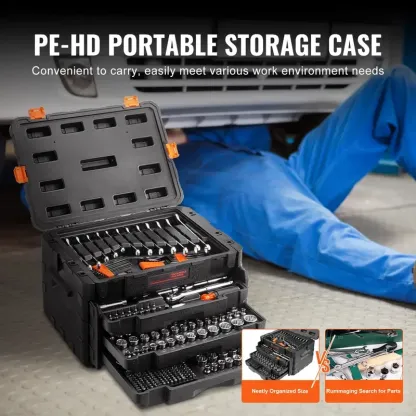 450-Piece Mechanics Tool Set – SAE & Metric Socket Set with 1/4", 3/8" & 1/2" Drives, Wrenches & Storage Case