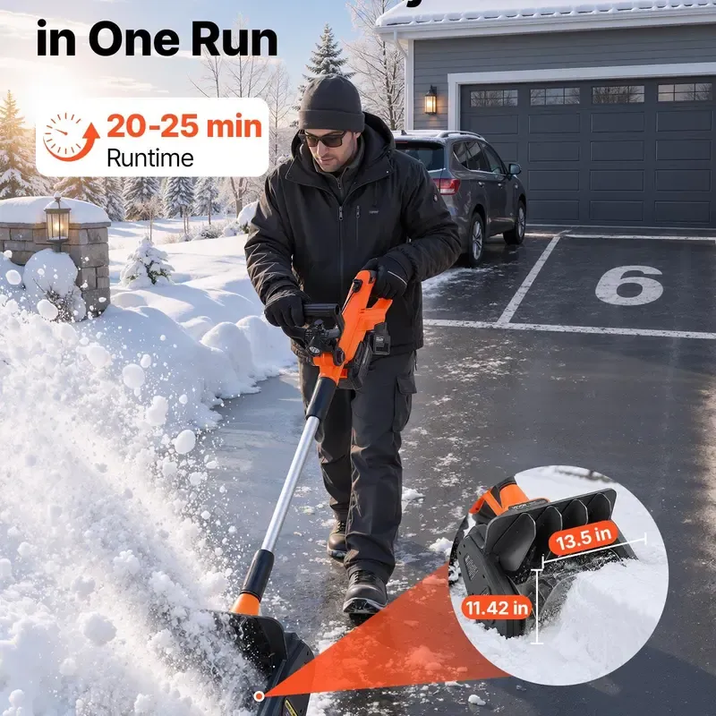 40V Cordless Electric Snow Shovel – 13.5" Clearing Width, 20 ft Throw Distance, 60° Adjustable Chute, LED Light, Adjustable Handle, 2 × 4.0Ah Batteries & Charger