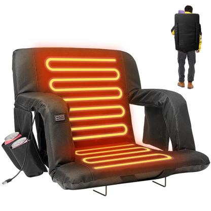 Heated Stadium Seat with Backrest & Armrests – Adjustable Bleacher Chair, 3-Level Temperature Control, 6 Reclining Positions & Safety Straps
