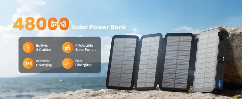 SOARAISE 48000mAh Solar Charger Power Bank, Wireless Portable Charger with 4 Built-in Cables & 7 Outputs,15W Fast Charging Portable Power Bank with USB C, Battery Pack with Flashlight for All Mobile Devices,back to school,back to school haul SOARAISE 48000mAh Solar Charger Power Bank, Wireless Portable Charger with 4 Built-in Cables & 7 Outputs,15W Fast Charging Portable Power Bank with USB C, Battery Pack with Flashlight for All Mobile Devices,back to school,back to school haul
