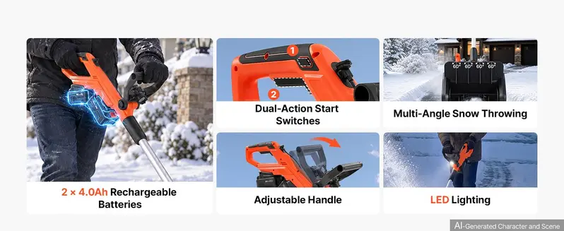 VEVOR Electric Snow Shovel 40V 13.5" Battery-Powered Cordless Snow Blower, for Driveway Patio Deck, Includes 2 x 4Ah Batteries & Charger, 20 ft Throw Distance, 60° Chute, LED Light, Adjustable Handle,toolupgrade VEVOR Electric Snow Shovel 40V 13.5" Battery-Powered Cordless Snow Blower, for Driveway Patio Deck, Includes 2 x 4Ah Batteries & Charger, 20 ft Throw Distance, 60° Chute, LED Light, Adjustable Handle,toolupgrade