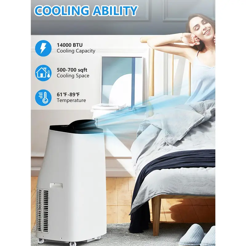 14000 BTU Portable Air Conditioner – 3-in-1 AC, Dehumidifier & Fan for Rooms up to 750 Sq. Ft.