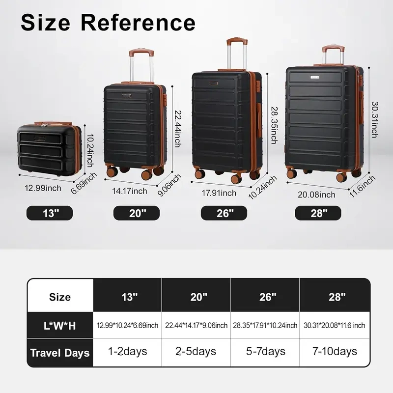 4-Piece Luggage Set – Expandable ABS Hardshell Suitcases with Spinner Wheels & TSA Lock, 13/20/26/28"