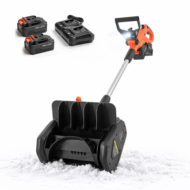 40V Cordless Electric Snow Shovel – 13.5" Clearing Width, 20 ft Throw Distance, 60° Adjustable Chute, LED Light, Adjustable Handle, 2 × 4.0Ah Batteries & Charger