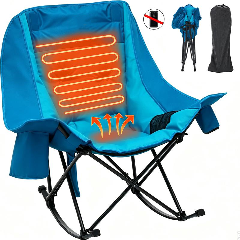 XXL Oversized Folding Rocking Camping Chair – Padded Outdoor Lawn Chair with Full-Body Cushion, Built-In Cooler, Side Pocket & 400 lb Capacity for Patio, Balcony, Sports & Camping 
