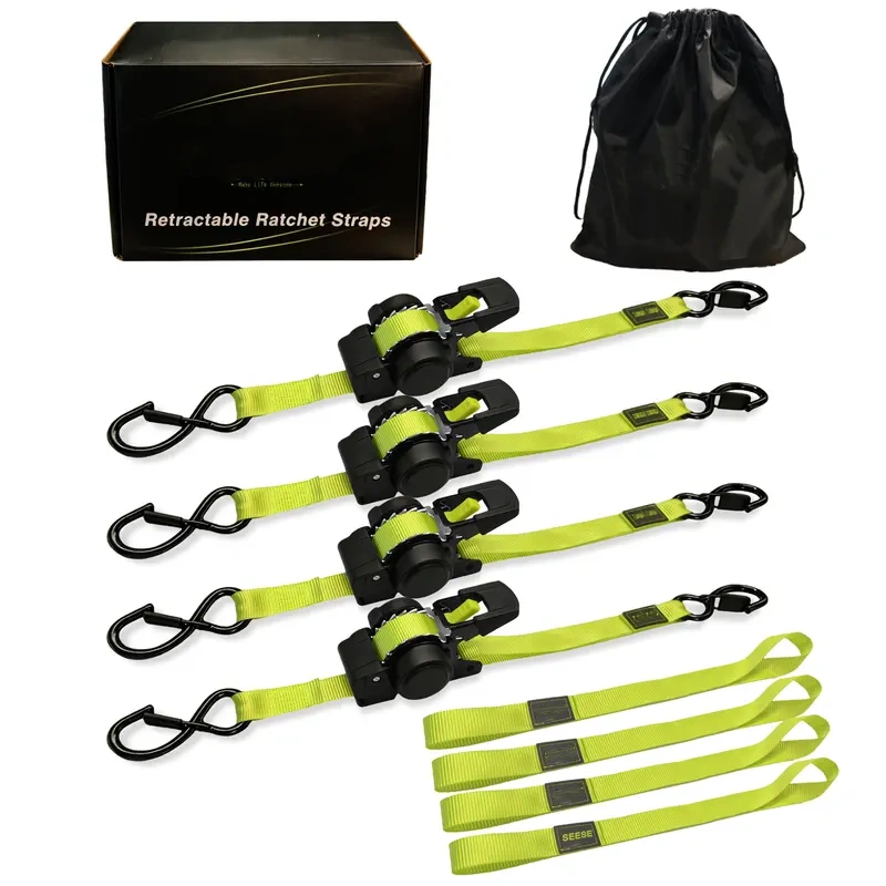 1" x 11 ft Retractable Ratchet Straps – 1,550 Lbs Break Strength Cargo Tie-Down Straps for Moving & Transport