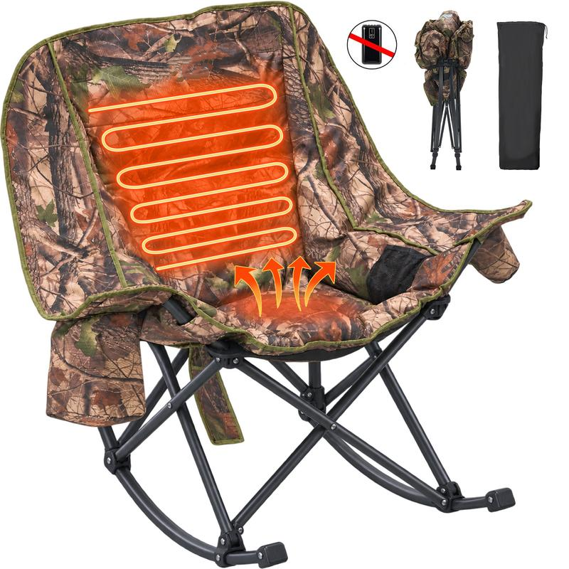 XXL Oversized Folding Rocking Camping Chair – Padded Outdoor Lawn Chair with Full-Body Cushion, Built-In Cooler, Side Pocket & 400 lb Capacity for Patio, Balcony, Sports & Camping 
