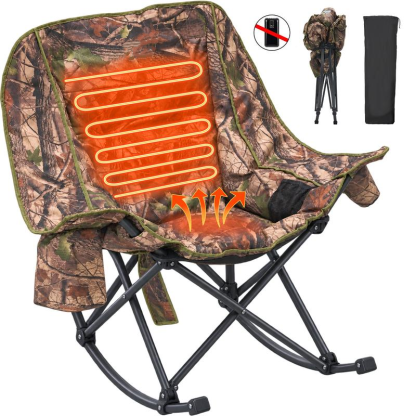 XXL Oversized Folding Rocking Camping Chair – Padded Outdoor Lawn Chair with Full-Body Cushion, Built-In Cooler, Side Pocket & 400 lb Capacity for Patio, Balcony, Sports & Camping 