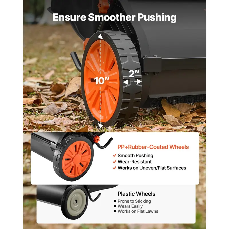 30" Push Lawn Sweeper – 12 Cu. Ft. Hopper Bag, 10-Level Adjustable Brush Height, Spinning Brushes & Heavy-Duty Metal Frame