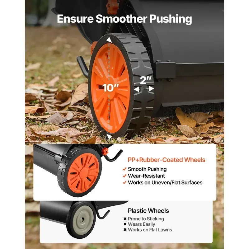 30" Push Lawn Sweeper – 12 Cu. Ft. Hopper Bag, 10-Level Adjustable Brush Height, Spinning Brushes & Heavy-Duty Metal Frame