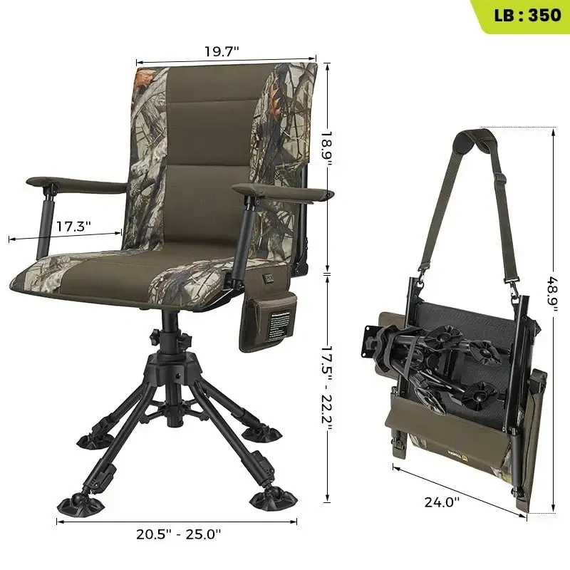 TIDEWE Heated Hunting Chair | Adjustable Height 360&deg; Swivel Blind Chair with Armrests